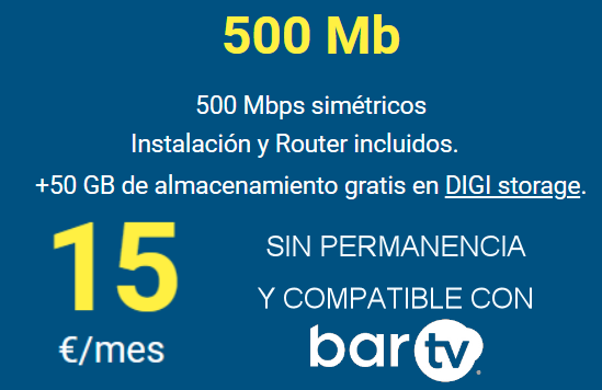 Fibra por 15 euros compatible con bartv y sin permanencia