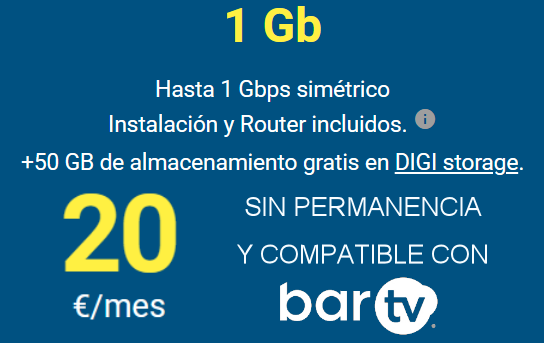 Fibra de 1gb por 20 euros bartv sin permanencia